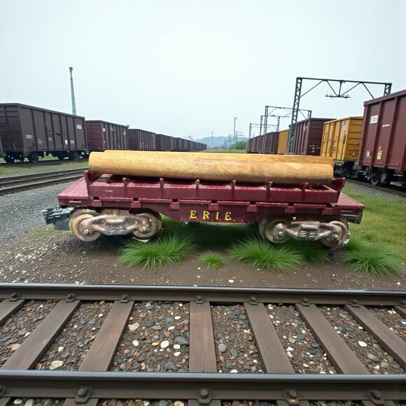 Marx Other - MARX O GAUGE ERIE FLAT CAR WITH SPRING LOADED DUMP BED PLASTIC